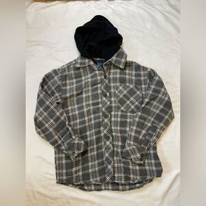 Boys Bold Blue size 5 gray/black hooded flannel shirt